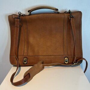 Vintage brown buttery soft leather briefcase with handle/ Crossbody strap